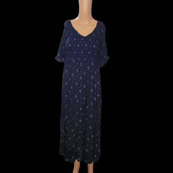 Women’s True Craft Off the Shoulder Midi Dress Blue Geometry Size M Boho Y2K - Picture 15 of 15